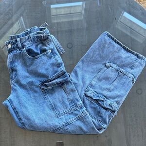 Stylish‎ Blue Wide Leg Jeans. Womens M. 30 inch waist. Y2K Cargo pockets
